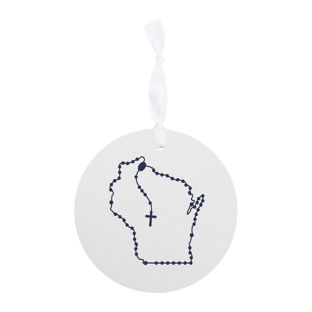 Wisconsin Catholic Rosary Wood Ornament Round-4"x4" Blue