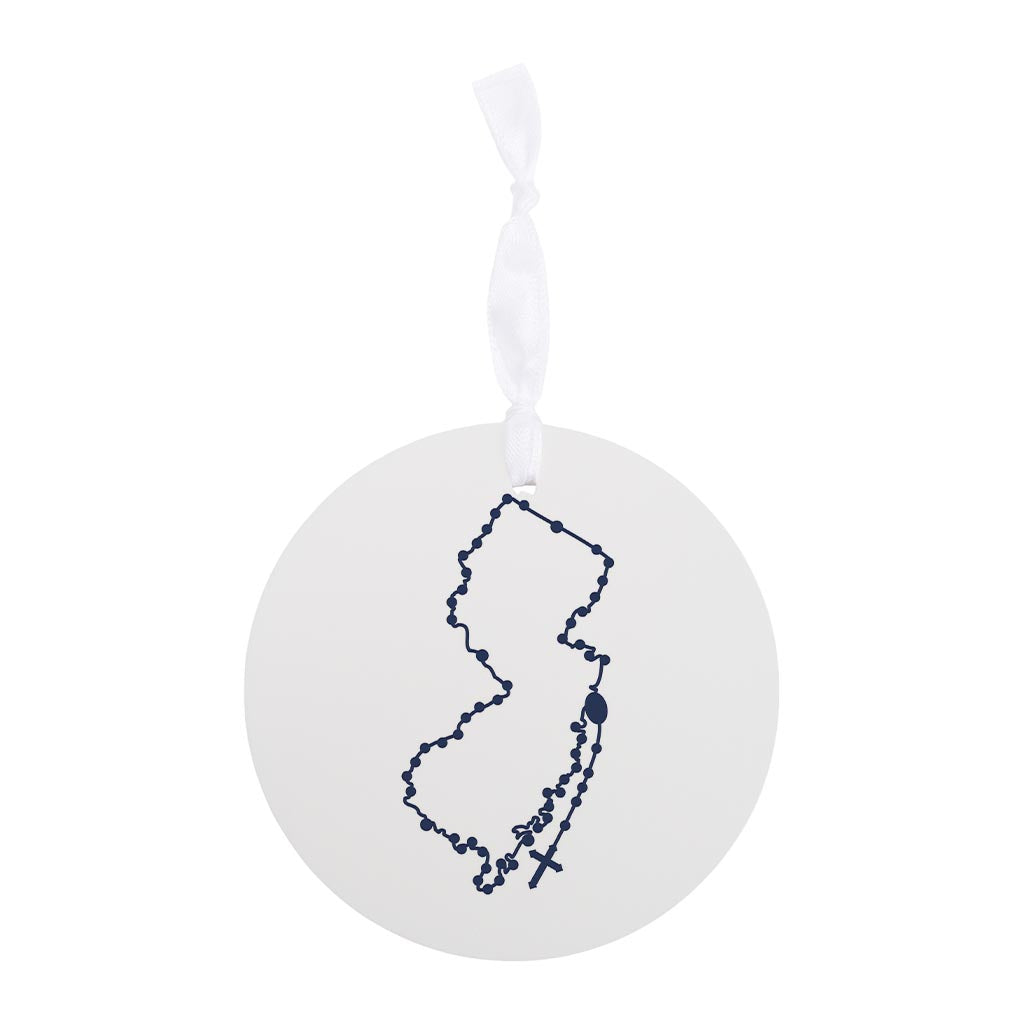 New Jersey Catholic Rosary Wood Ornament Round-4"x4" Blue