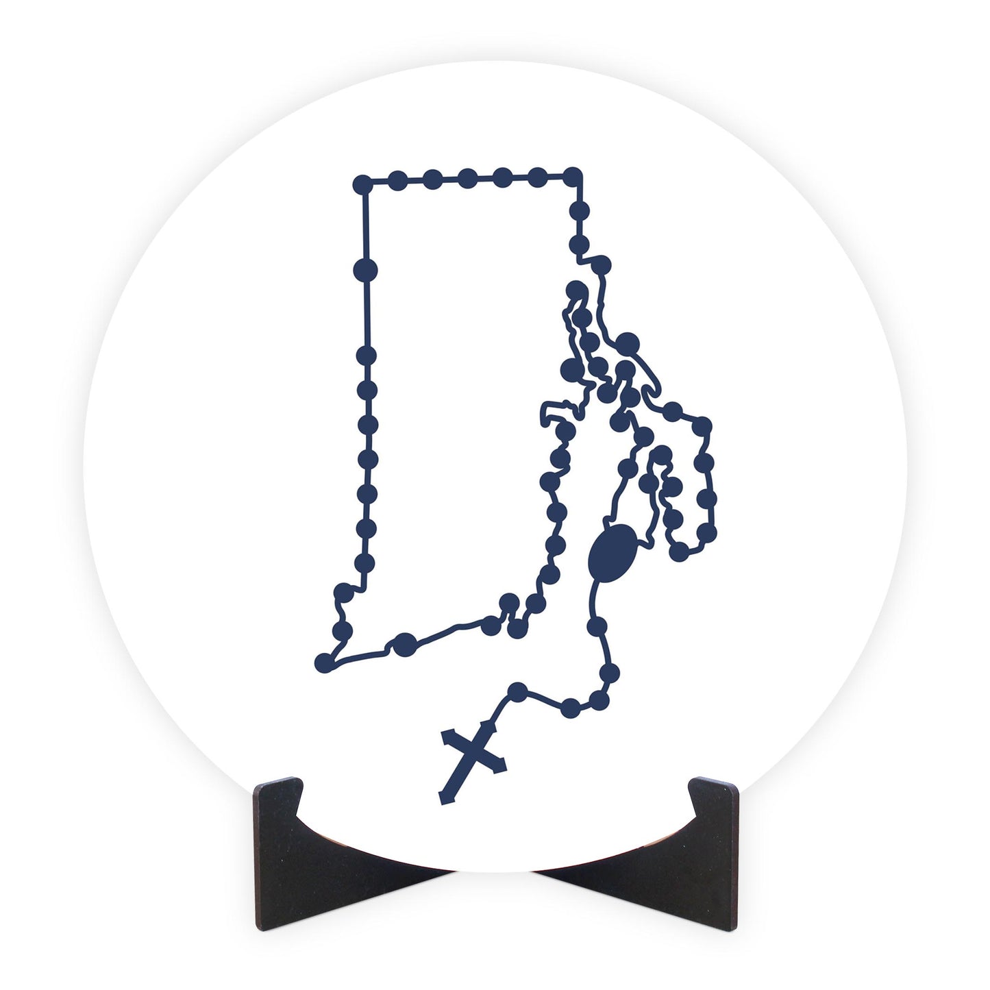 Rhode Island Catholic Rosary Wood Plaque Round-10"x10" Blue