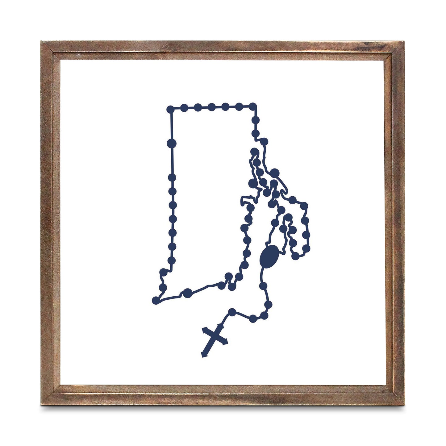 Rhode Island Catholic Rosary Framed Wood Block Square-11.25"x11.25" Blue