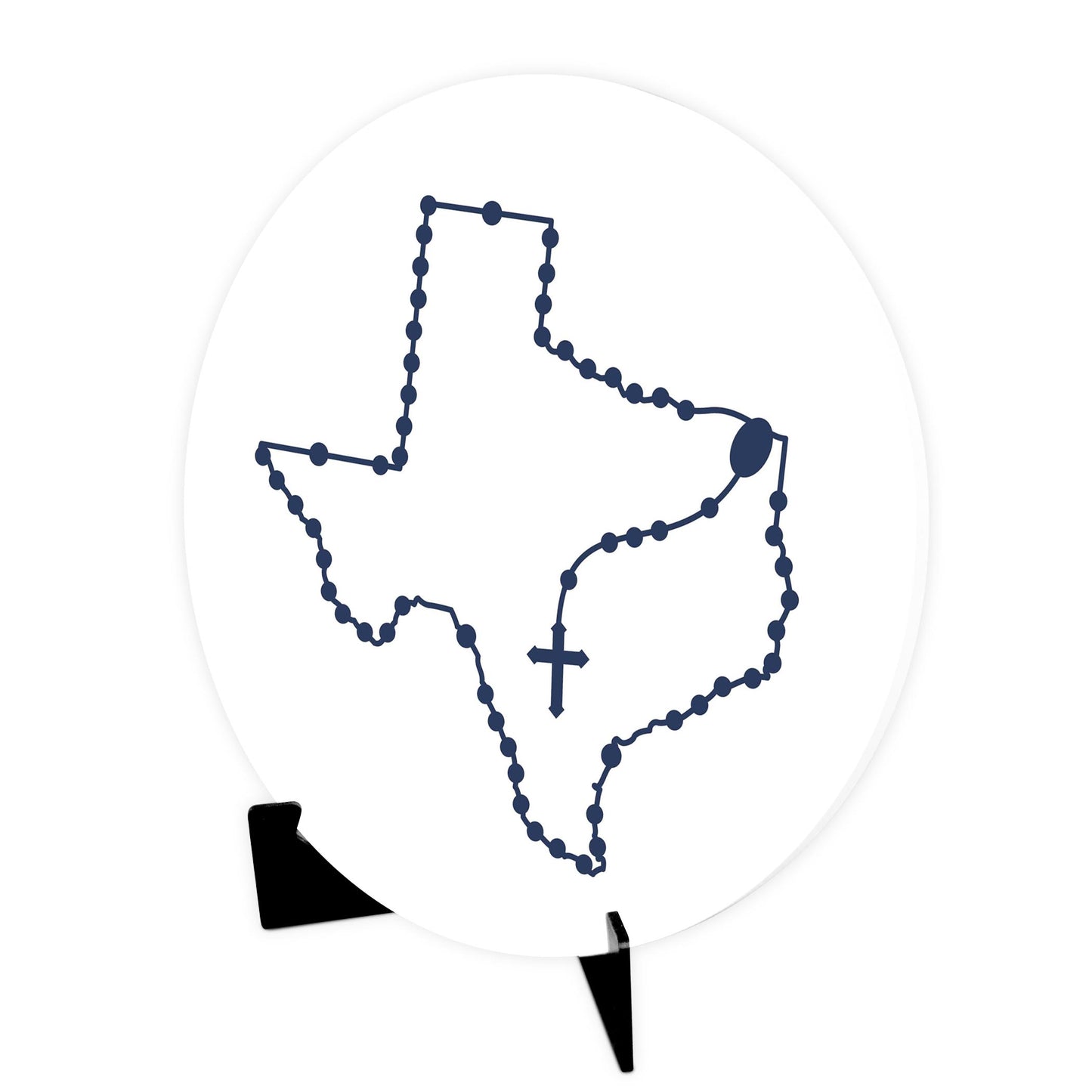 Texas Catholic Rosary Wood Plaque Round-10"x10" Blue