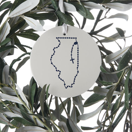 Illinois Catholic Rosary Wood Ornament Round-4"x4" Blue