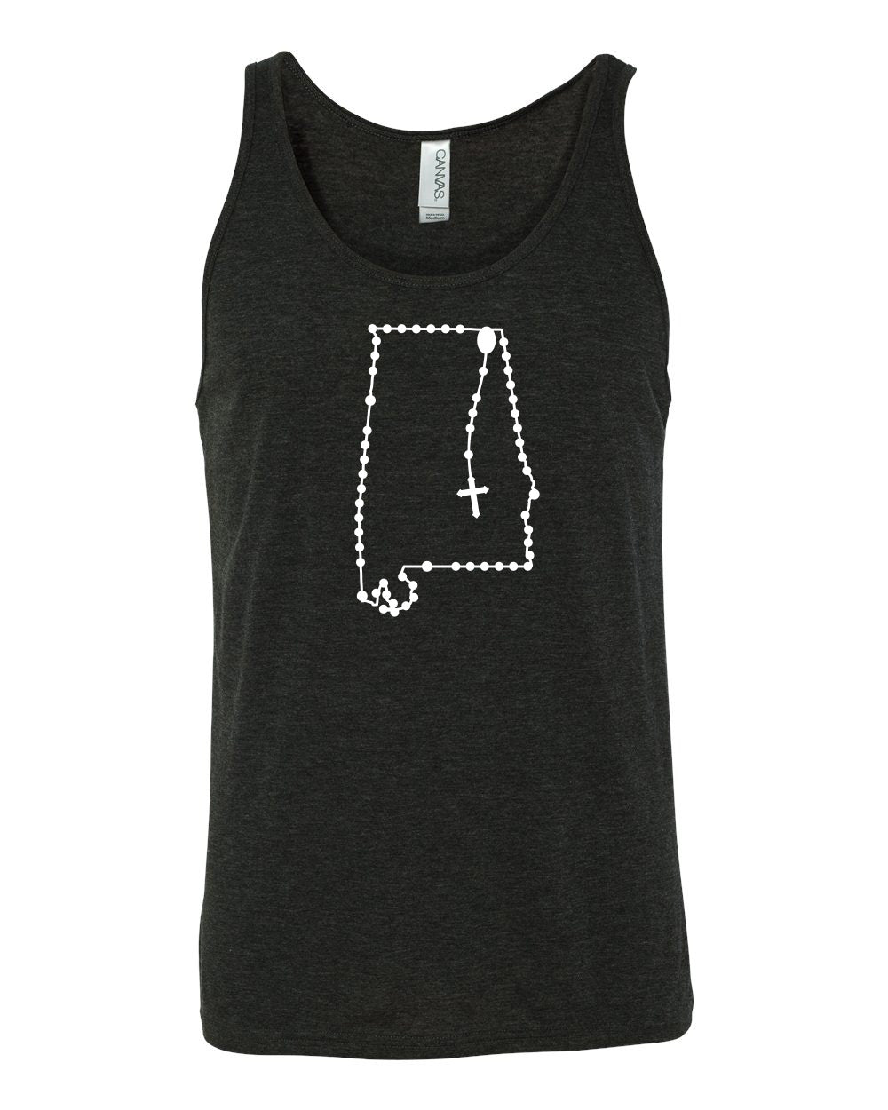 Alabama State Catholic Rosary custom tank tops for women, canvas bella, mens tank tops, muscle tee, bro tank, Gift, State Pride-front-heathered charcoal gray tank